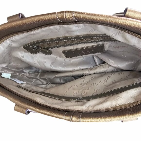Tignanello Metallic Pebbled Leather Shoulder Bag Gold Silver Bronze Zip With Tag - Picture 7 of 13